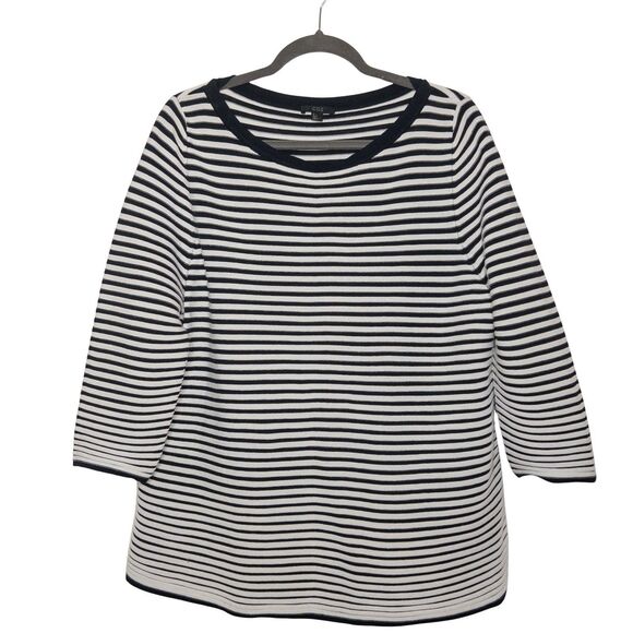 COS Womens L Striped Pullover Sweater 3/4 Sleeve Boat Neck Navy Blue White - Picture 2 of 12